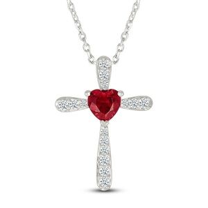 New in Box Heart Pendant Cross Necklace 925 Sterling Silver 18”